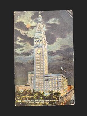 10/$25 Vintage Blank Metropolitan Life Building at Night New York City Postcard